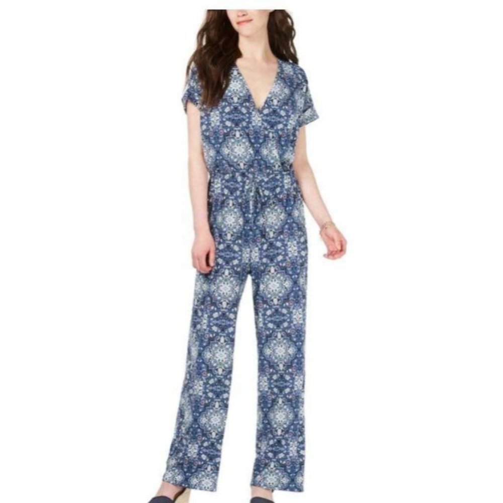Style & Company Womens Blue Knit Ruched Printed Sh